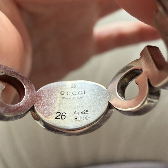 NEW GUCCI INTERLOCKING RING SILVER GG LOGO GREEN Chain Sz 26 IT 11.5 US Enamel - Picture 5 of 5